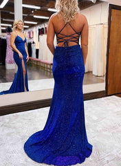 Elegant A-Line V-Neck Sleeveless Prom Dress With Split Front and Sweep Train-27dress