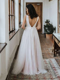 Elegant A-Line V-Neck Tulle Floor-Length Wedding Dress with Lace