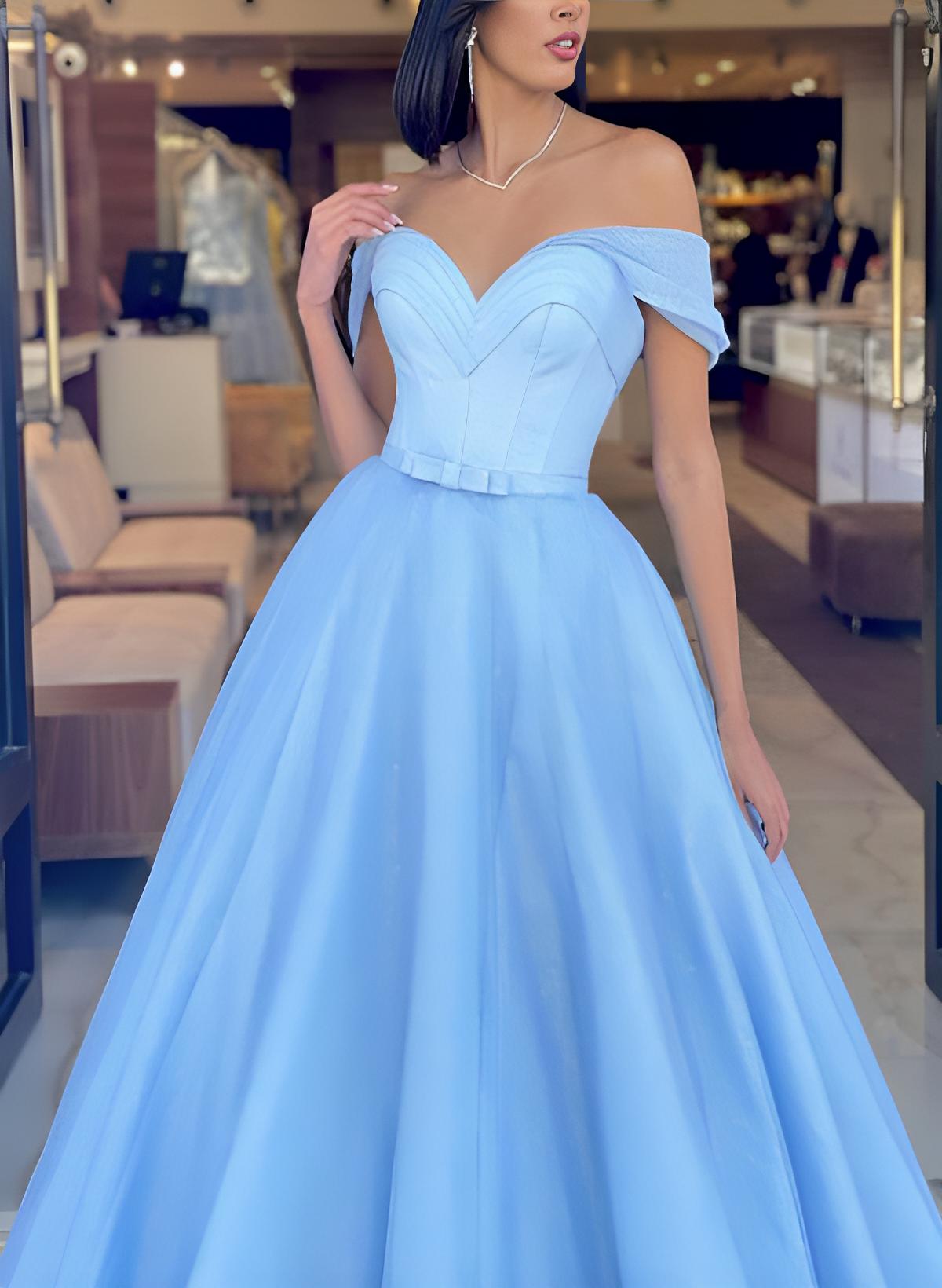 Elegant Ball-Gown Off-The-Shoulder Prom Dresses with Sweep Train-27dress