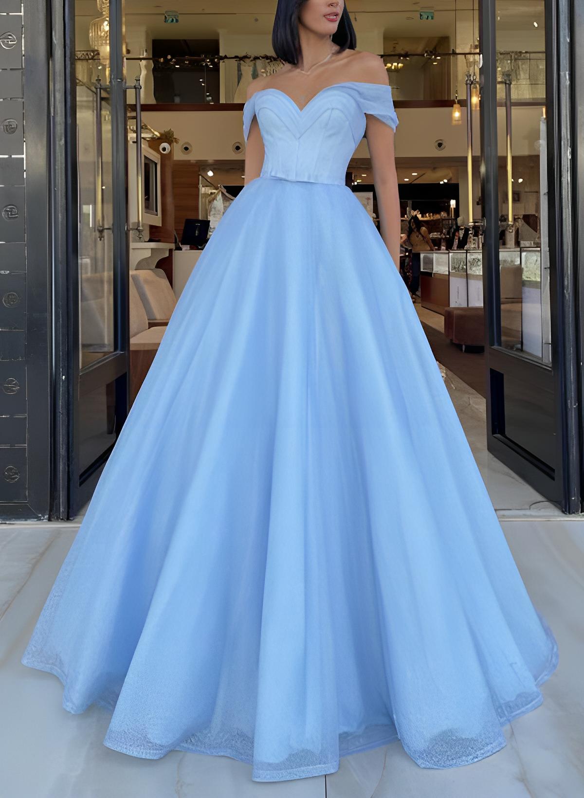 Elegant Ball-Gown Off-The-Shoulder Prom Dresses with Sweep Train-27dress