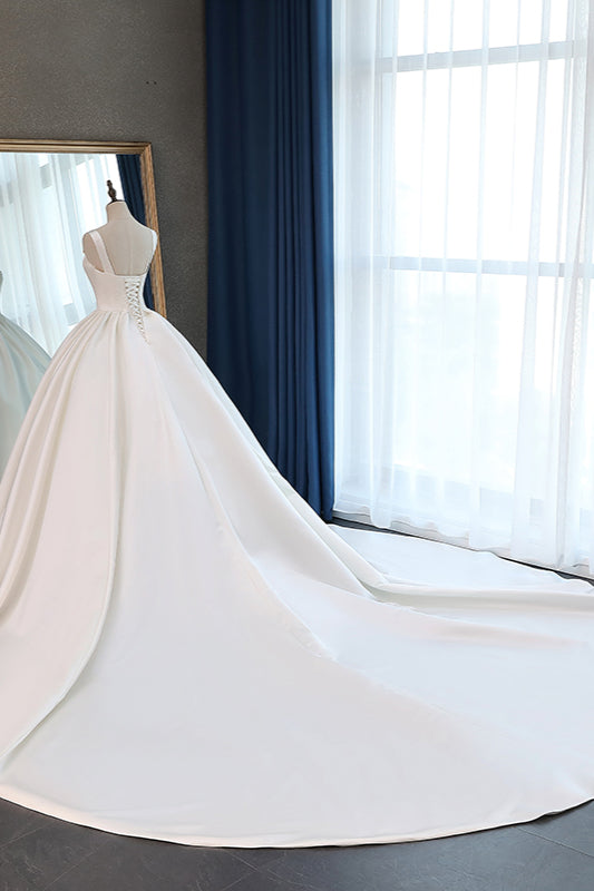 Elegant Ball Gown Straps Square-Neck Wedding Dress Ruffles Sleeveless Bridal Gowns Online-27dress