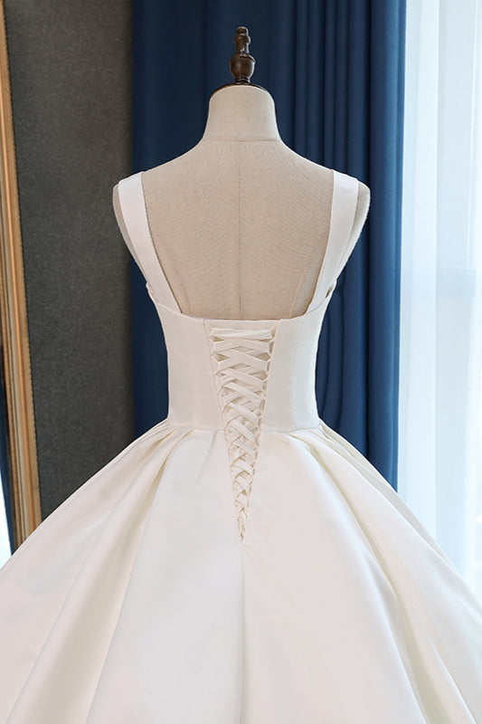 Elegant Ball Gown Straps Square-Neck Wedding Dress Ruffles Sleeveless Bridal Gowns Online-27dress