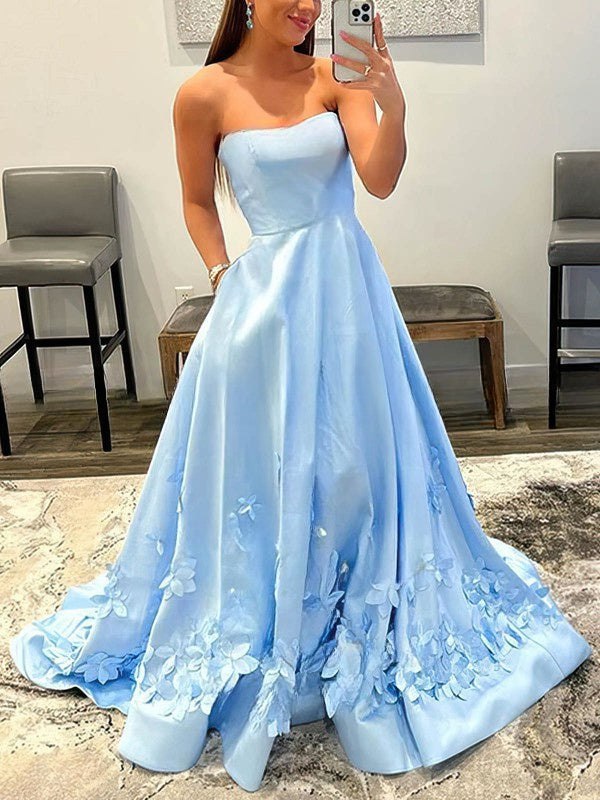 Elegant Ball Gown/Princess Prom Dresses with Sweep Train and Flower(s)