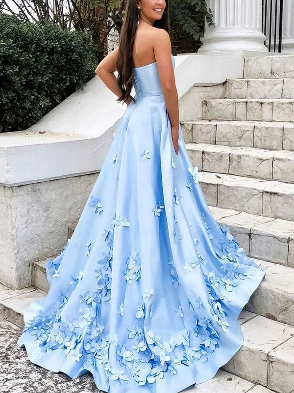 Elegant Ball Gown/Princess Prom Dresses with Sweep Train and Flower(s)