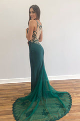 Elegant Beaded Mermaid Red Long Prom Dress with Appliques