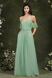 Elegant Chiffon Bridesmaid Dress Ruffles With Pockets-27dress