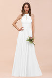 Elegant Chiffon Jewel Ruffle Champagne Affordable Bridesmaid Dress Online-27dress