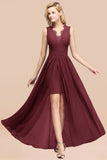 Elegant Chiffon Lace Jewel Sleeveless Bridesmaid Dress with Ruffle-27dress