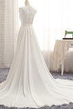 Elegant Chiffon Sleeveless Appliques Wedding Dress A-line Jewel White Bridal Gowns On Sale-27dress