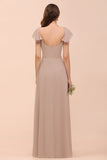 Elegant Chiffon Slit Affordable Bridesmaid Dresses with Short Sleeves-27dress