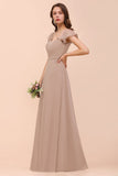 Elegant Chiffon Slit Affordable Bridesmaid Dresses with Short Sleeves-27dress