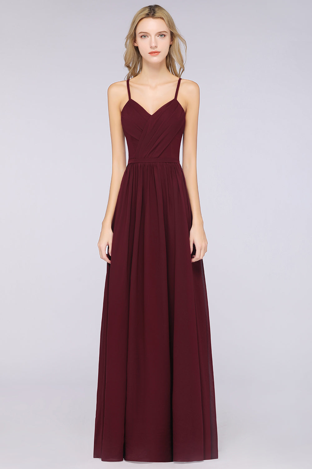 Elegant Chiffon V-Neck Burgundy Bridesmaid Dresses With Spaghetti-Straps-27dress