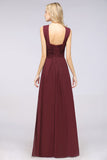 Elegant Chiffon V-Neck Straps Crisscross Burgundy Bridesmaid Dress with Ruffle-27dress