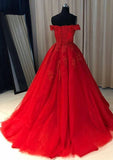 Elegant Court Train Tulle Prom Dress with Off-the-Shoulder Sleeveless and Pleated Appliqued Design-27dress