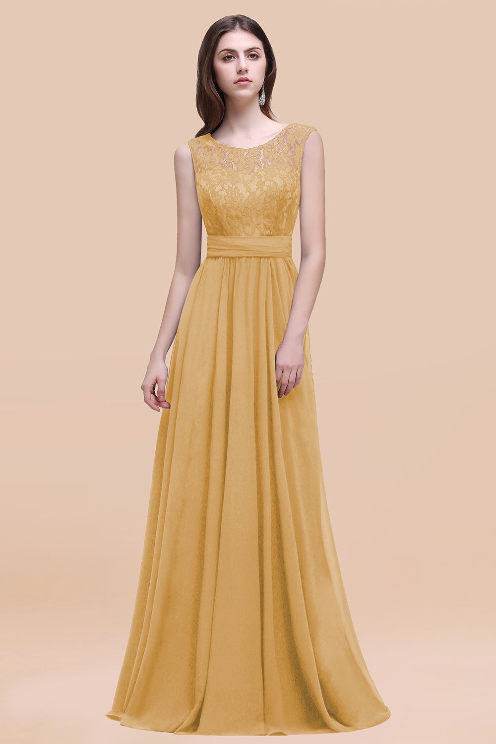 Elegant Dark Green A-line Chiffon Lace Scoop Long Bridesmaid Dress-27Dress