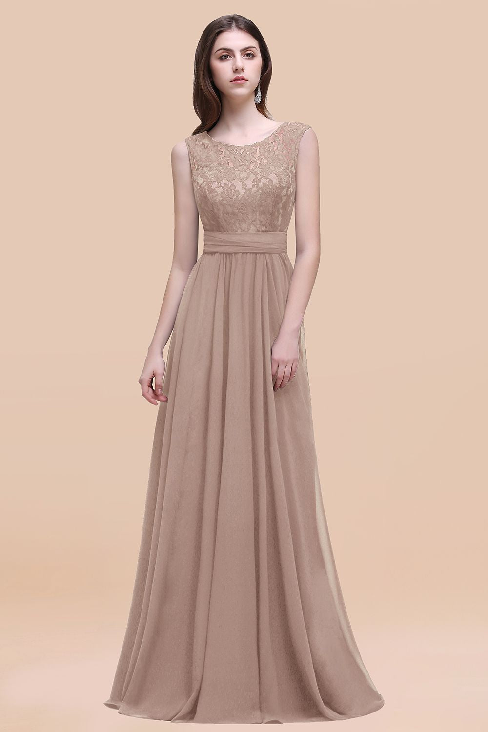 Elegant Dark Green A-line Chiffon Lace Scoop Long Bridesmaid Dress-27Dress