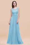 Elegant Dark Green A-line Chiffon Lace Scoop Long Bridesmaid Dress-27Dress