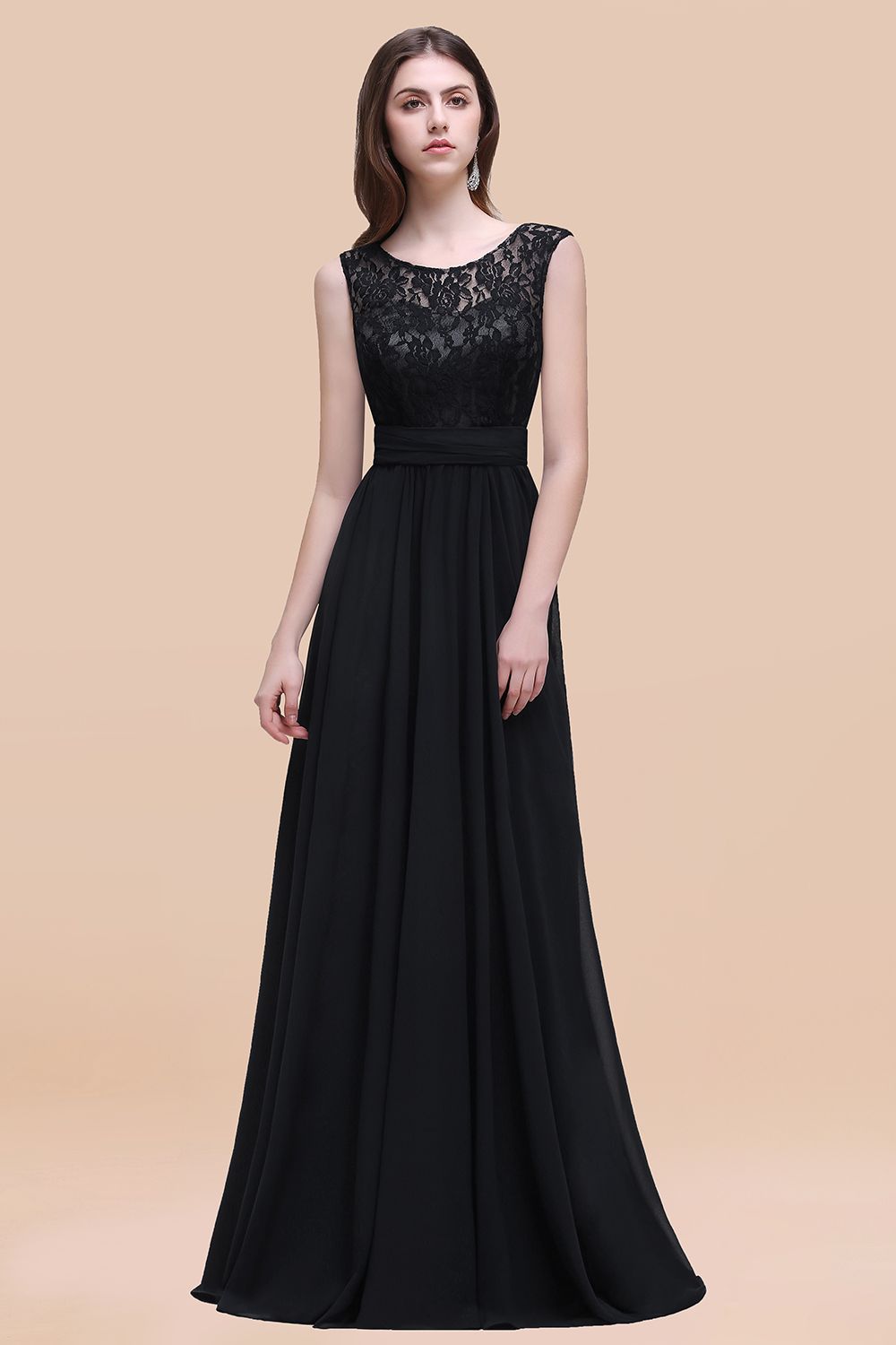 Elegant Dark Green A-line Chiffon Lace Scoop Long Bridesmaid Dress-27Dress