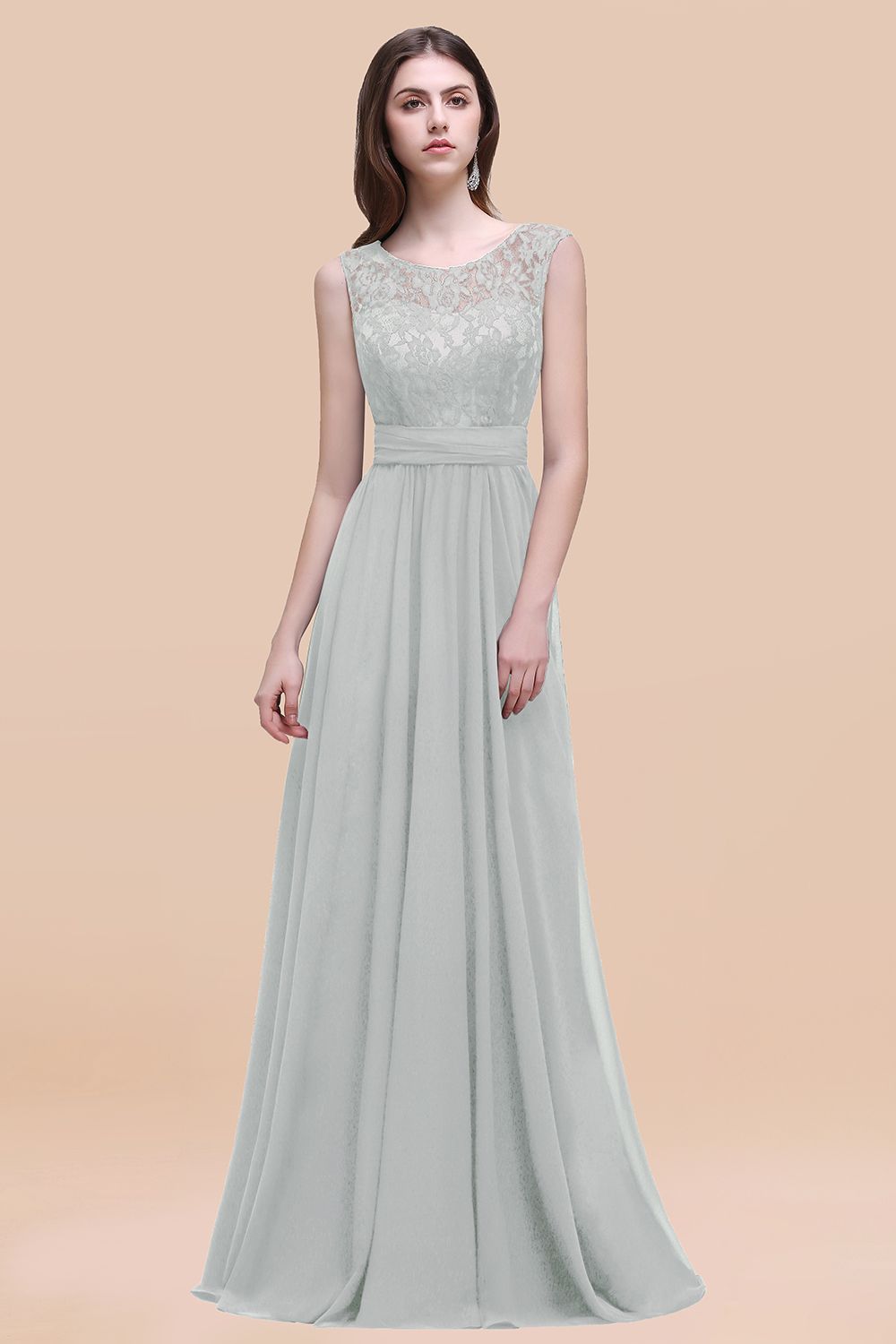 Elegant Dark Green A-line Chiffon Lace Scoop Long Bridesmaid Dress-27Dress