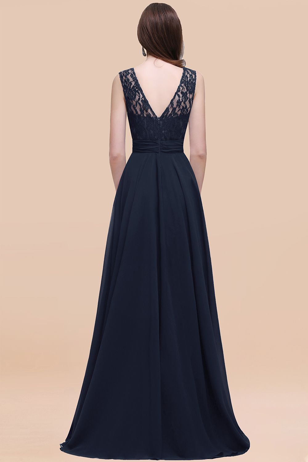 Elegant Dark Green A-line Chiffon Lace Scoop Long Bridesmaid Dress-27Dress