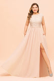 Elegant Jewel Chiffon Lace Affordable Bridesmaid Dresses with Slit-27dress