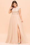 Elegant Jewel Chiffon Lace Affordable Bridesmaid Dresses with Slit-27dress