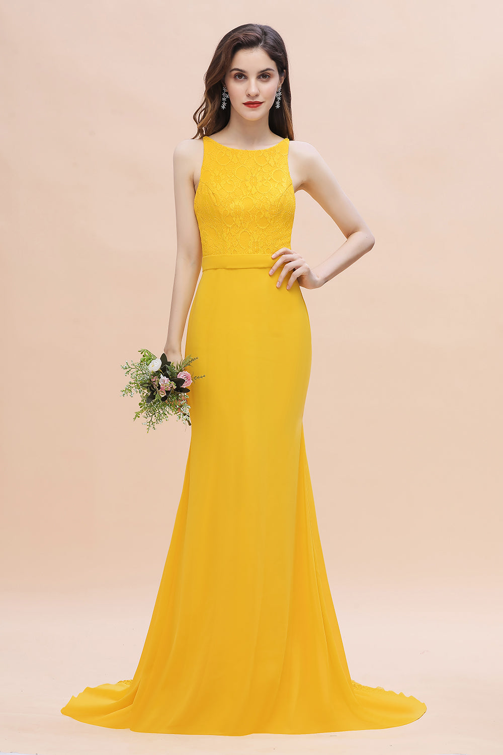 Elegant Jewel Mermaid Chiffon Lace Bridesmaid Dress On Sale-27dress