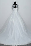 Elegant Jewel White Tulle Ball Gown Wedding Dresses Sleeveless Appliques Bridal Gowns with Rhinestones-27dress