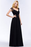 Elegant Lace Black V-Neck Sleeveless Bridesmaid Dress with Hollowout Back-27dress