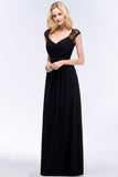 Elegant Lace Black V-Neck Sleeveless Bridesmaid Dress with Hollowout Back-27dress