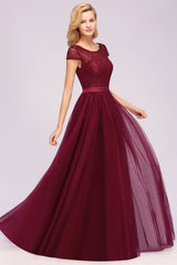 Elegant Lace Cap Sleeves Burgundy Bridesmaid Dresses Affordable-27dress