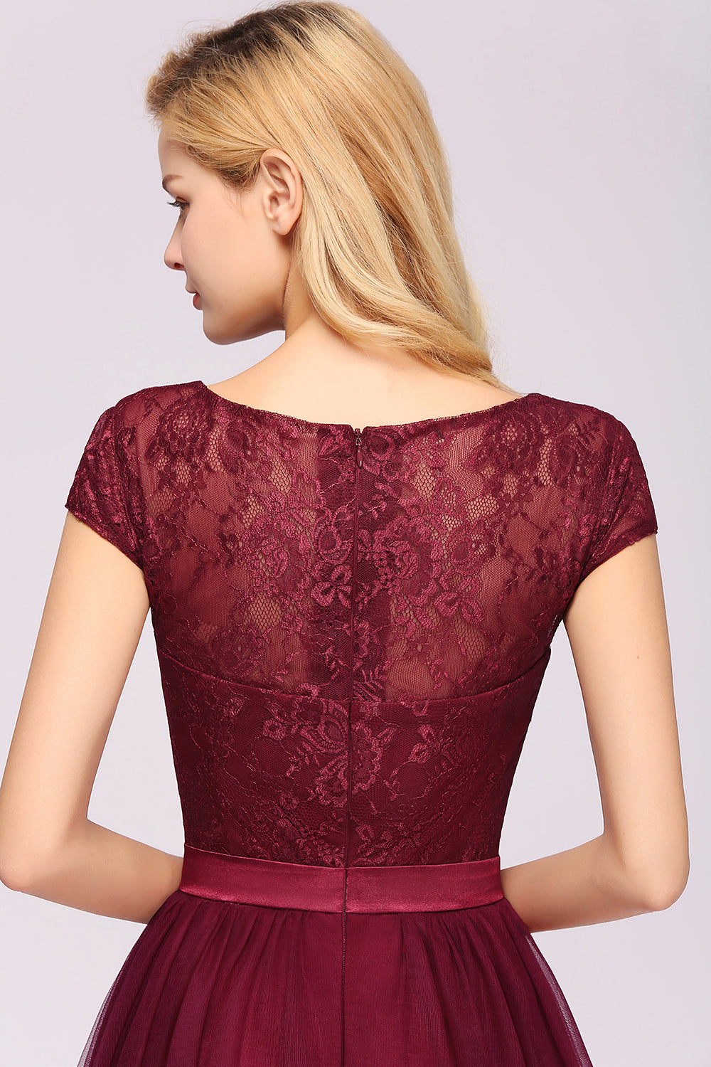 Elegant Lace Cap Sleeves Burgundy Bridesmaid Dresses Affordable-27dress