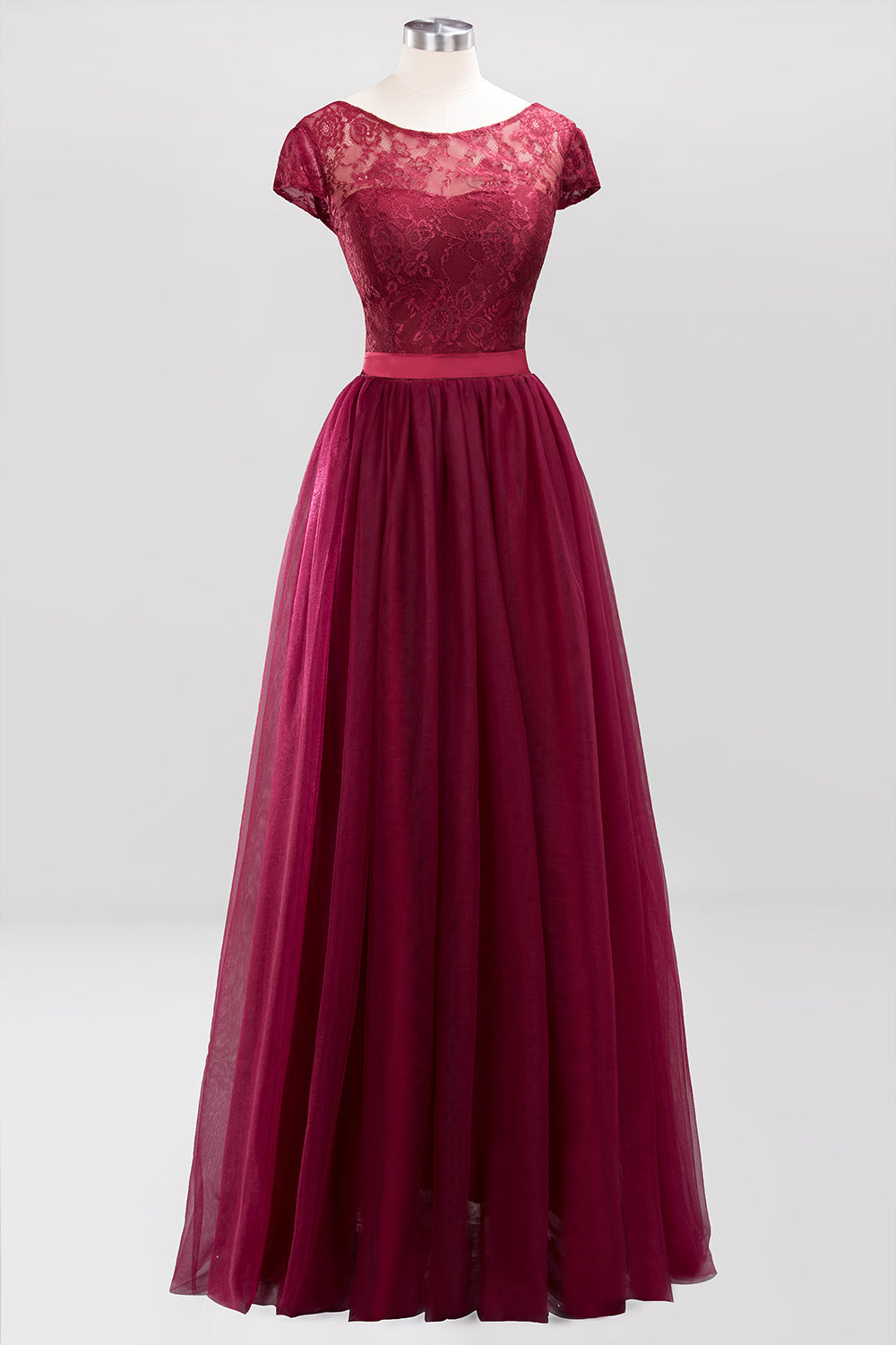 Elegant Lace Cap Sleeves Burgundy Bridesmaid Dresses Affordable-27dress