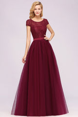 Elegant Lace Cap Sleeves Burgundy Bridesmaid Dresses Affordable-27dress