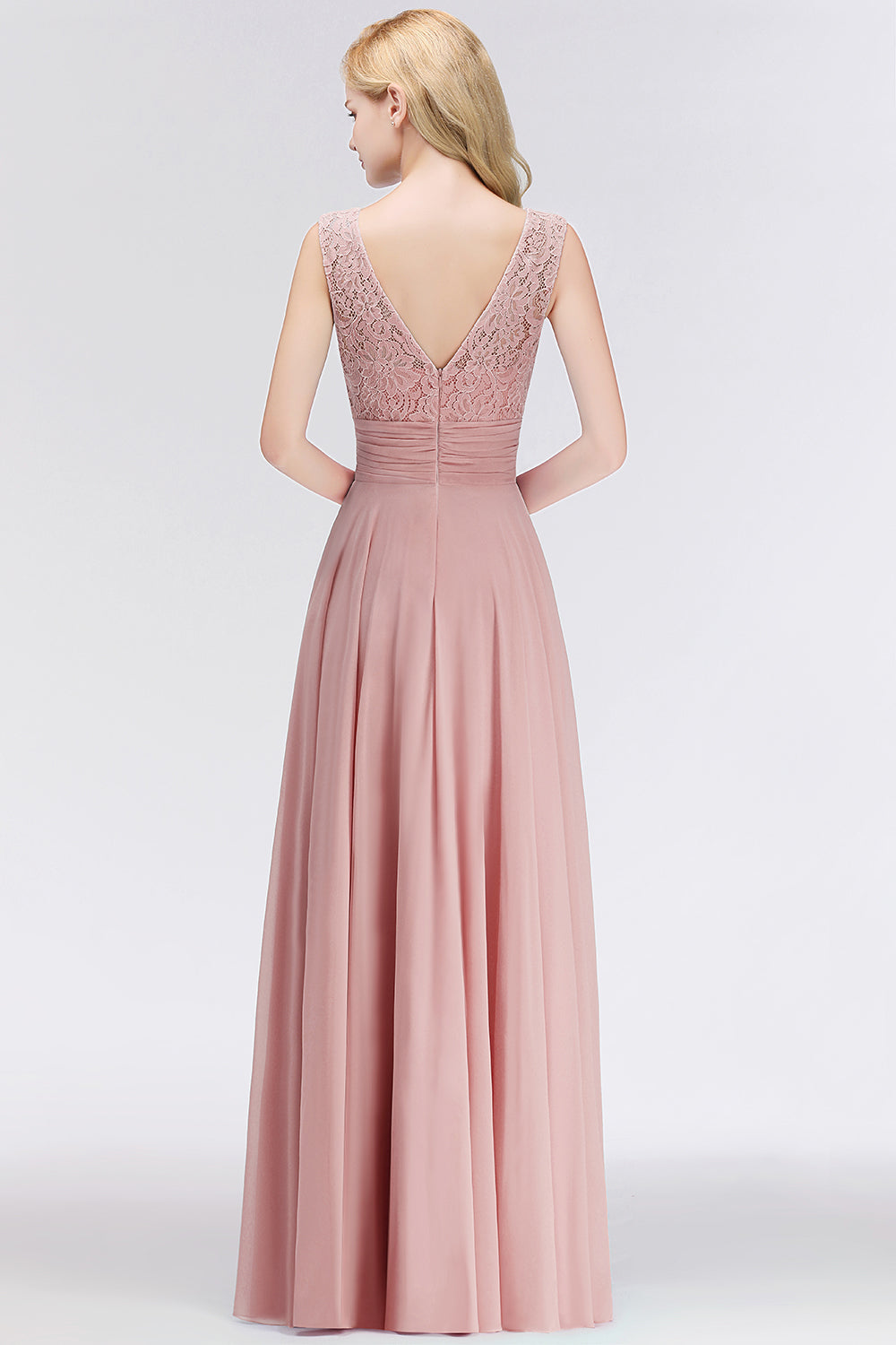 Elegant Lace Jewel Sleeveless Dusty Rose Bridesmaid Dress Online-27dress