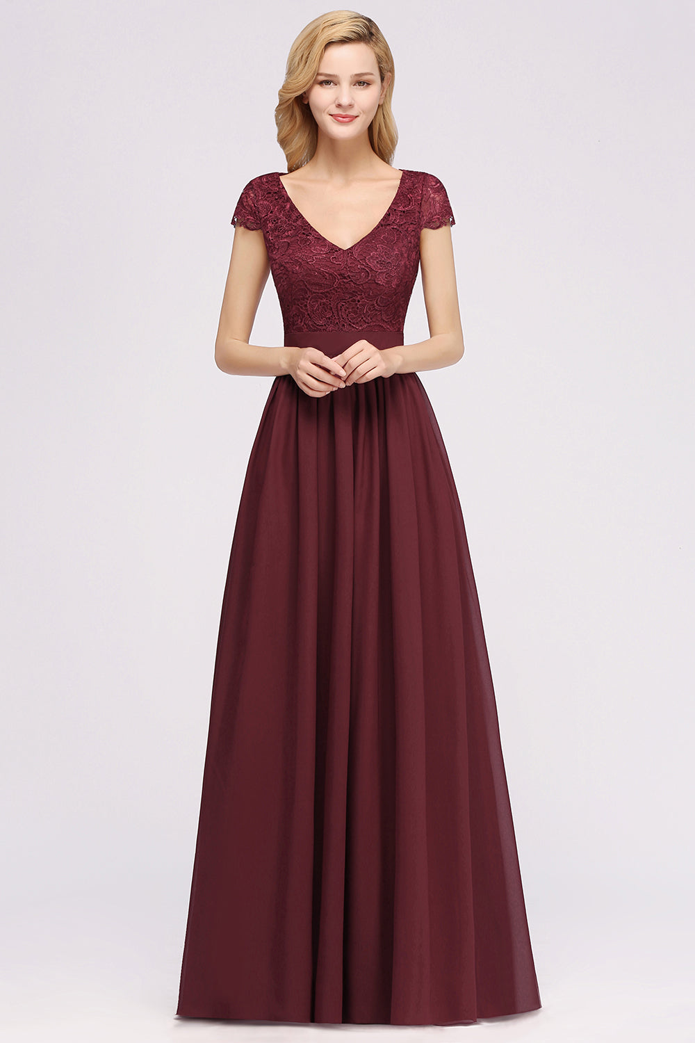 Elegant Lace Open-Back Long Burgundy Bridesmaid Dresses Online-27dress