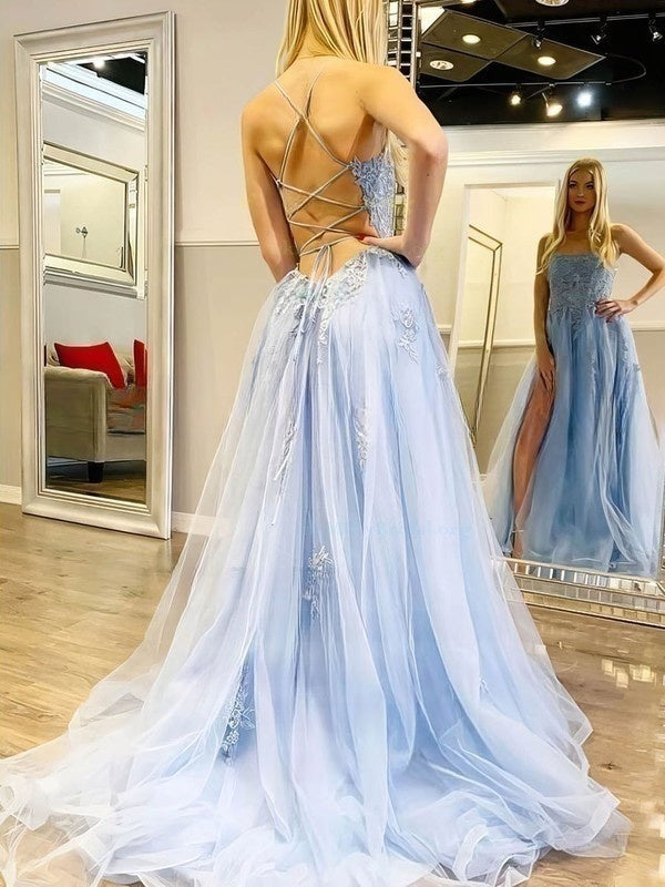 Elegant Lace Prom Dress - Ball Gown/Princess Sweep Train Scoop Neck Tulle Appliques