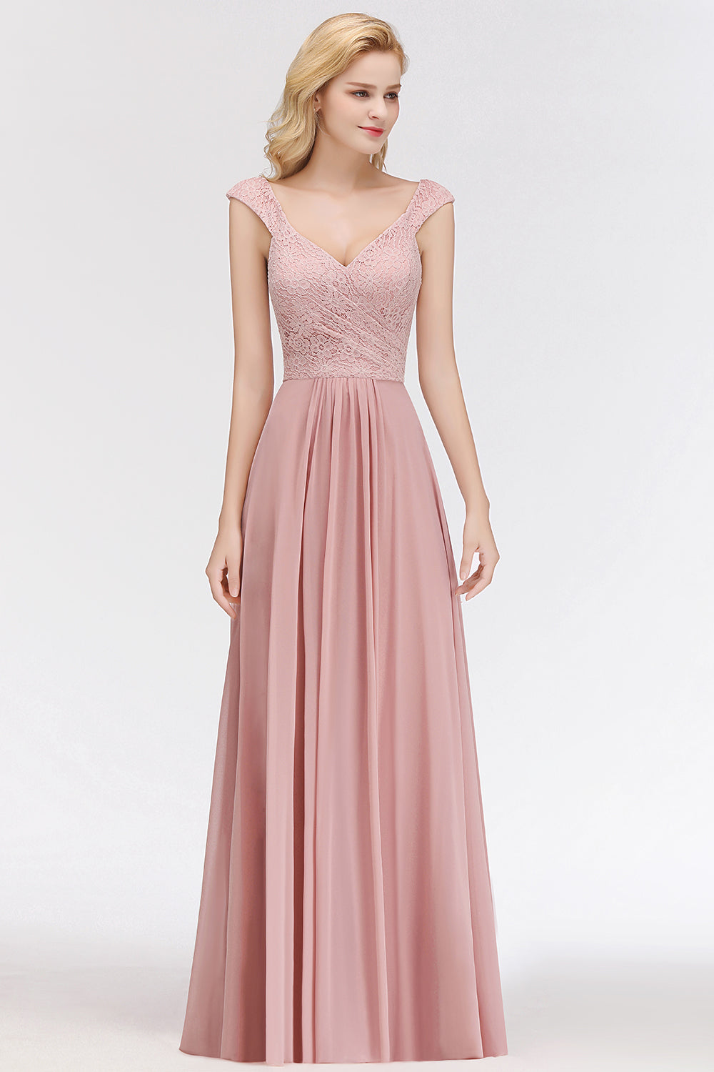 Elegant Lace Sweetheart Bridesmaid Dress Online Dusty Rose Chiffon Wedding Party Dress-27dress