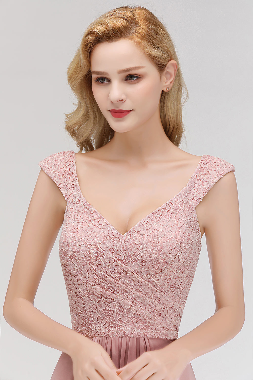 Elegant Lace Sweetheart Bridesmaid Dress Online Dusty Rose Chiffon Wedding Party Dress-27dress