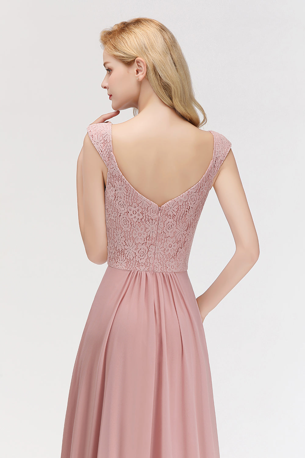 Elegant Lace Sweetheart Bridesmaid Dress Online Dusty Rose Chiffon Wedding Party Dress-27dress