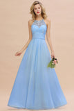 Elegant Long A-line Appliques Halter Chiffon Bridesmaid Dress Online-27Dress