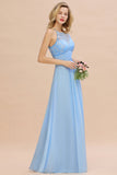 Elegant Long A-line Appliques Halter Chiffon Bridesmaid Dress Online-27Dress