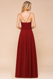 Elegant Long A-line chiffon Spaghetti Straps Sweetheart Bridesmaid Dress-27Dress