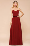 Elegant Long A-line chiffon Spaghetti Straps Sweetheart Bridesmaid Dress-27Dress