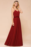 Elegant Long A-line chiffon Spaghetti Straps Sweetheart Bridesmaid Dress-27Dress