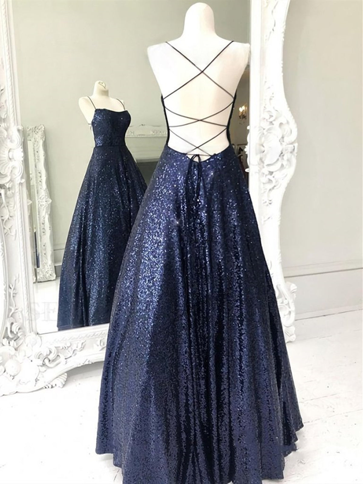 Elegant Long A-line Strapless Sequined Open Back Formal Prom Dresses-27Dress