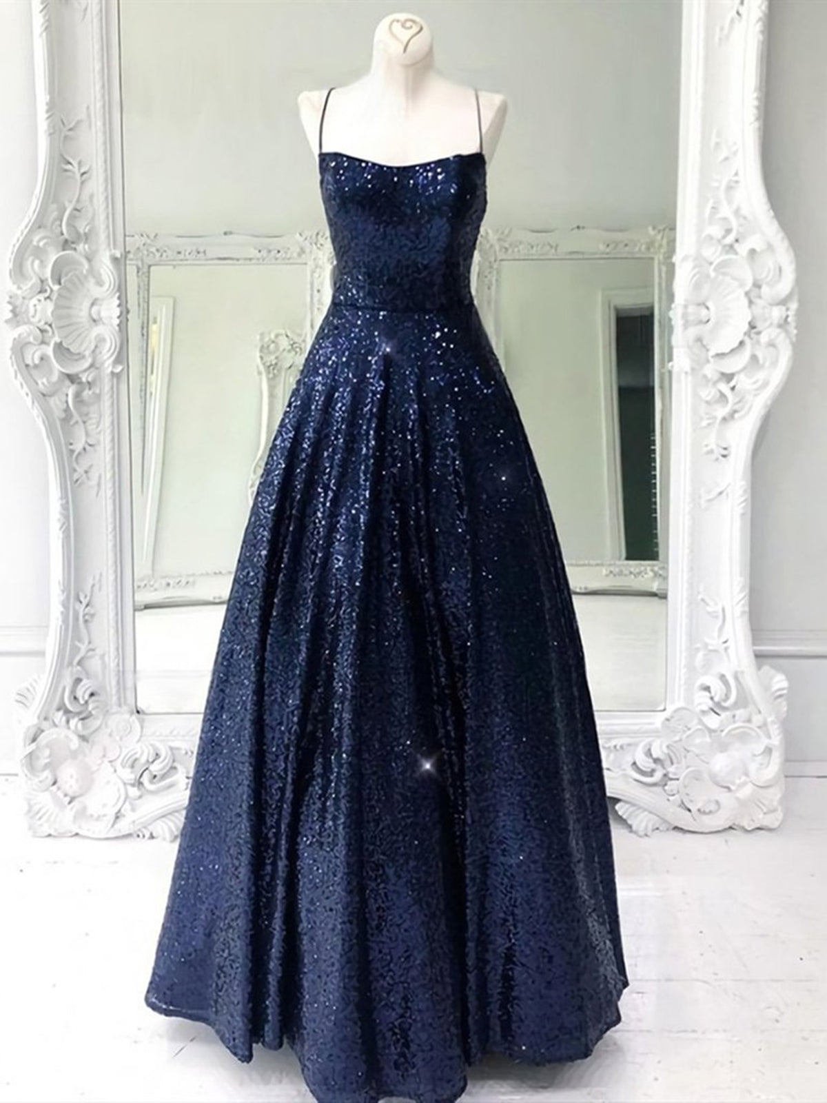 Elegant Long A-line Strapless Sequined Open Back Formal Prom Dresses-27Dress