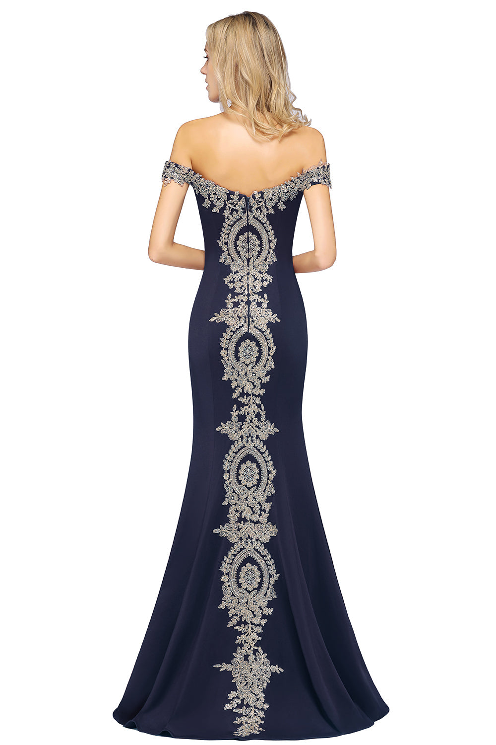 Long Off-the-Shoulder Floor Length Mermaid Evening Dress with Gold Appliques-27dress