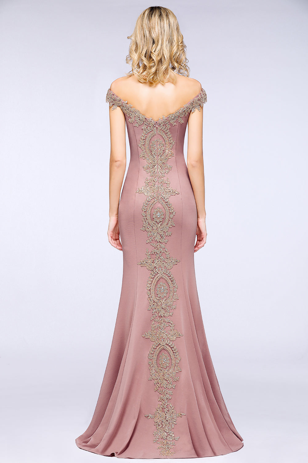 Long Off-the-Shoulder Floor Length Mermaid Evening Dress with Gold Appliques-27dress