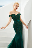 Elegant Long Mermaid Off-the-shoulder Tulle Lace Prom Dress-27dress